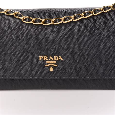 prada saffiano metal oro wallet with chain black|prada saffiano wallet sale.